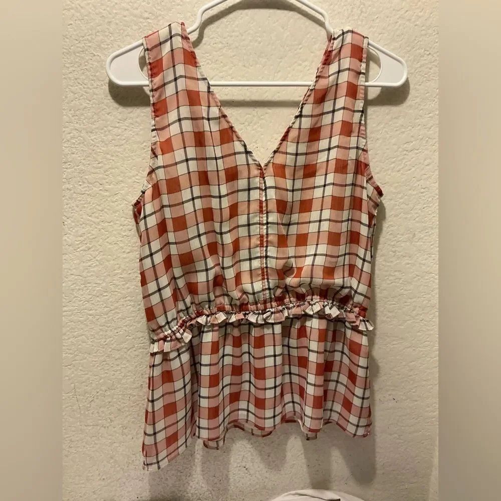 Antonio Melani Red and White Checkered Sleeveless Blouse size M